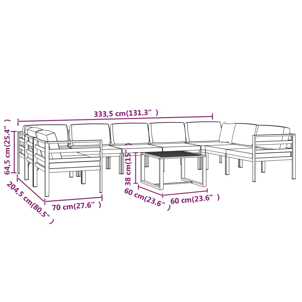 10 Piece Garden Lounge Set with Cushions Aluminium Anthracite (2x318305+3x318309+318311)