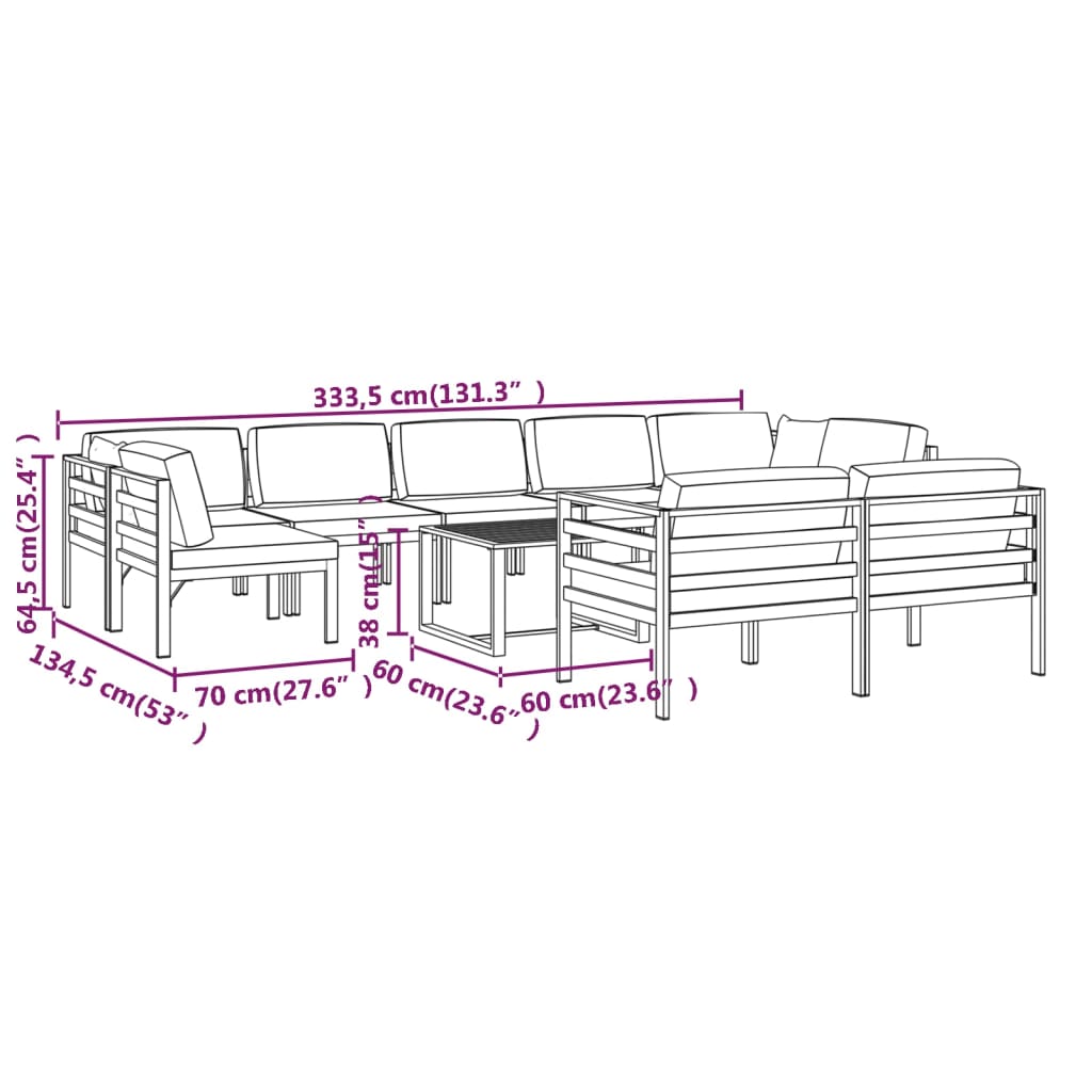 10 Piece Garden Lounge Set with Cushions Aluminium Anthracite (2x318305+3x318309+318311)