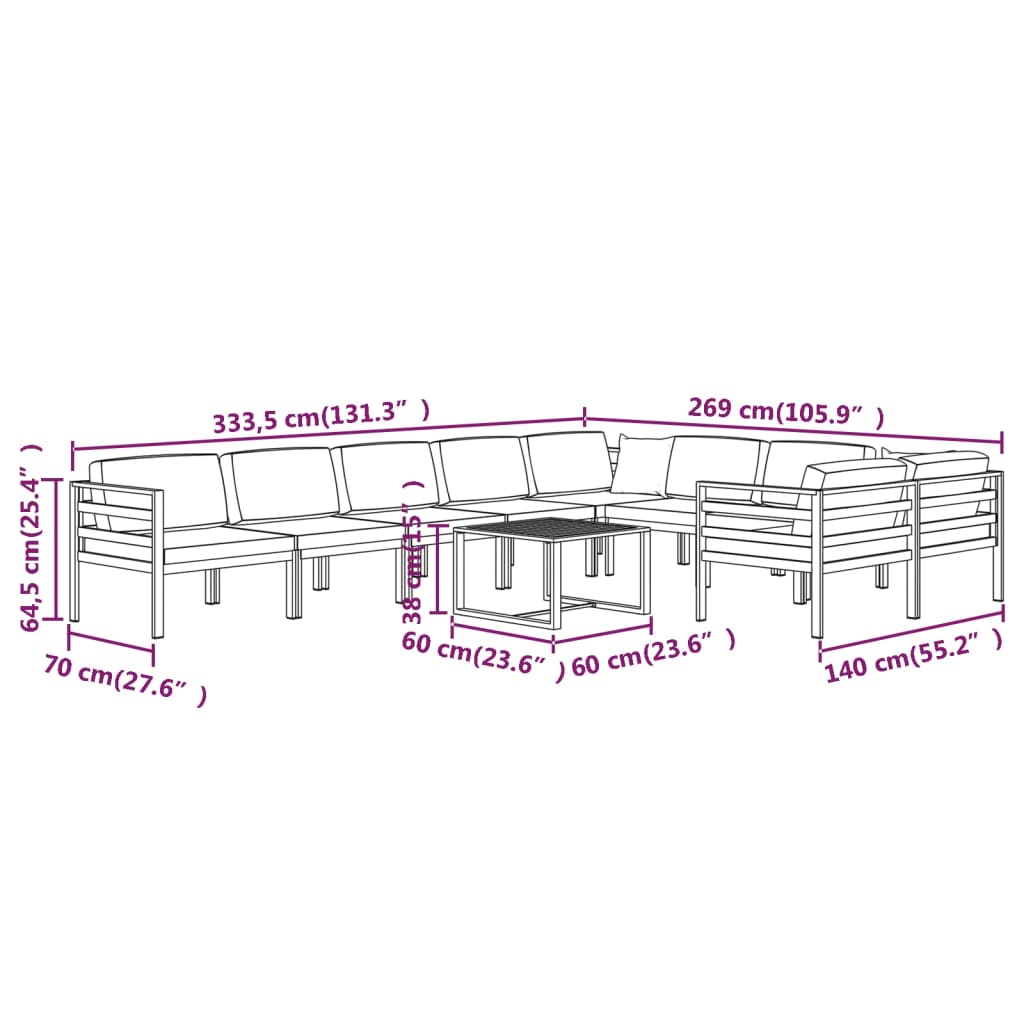 10 Piece Garden Lounge Set with Cushions Aluminium Anthracite (2x318305+3x318309+318311)