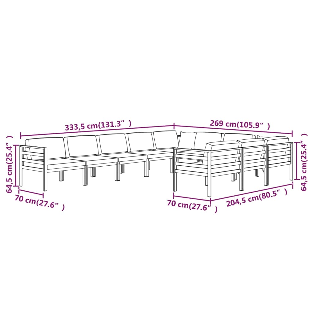 10 Piece Garden Lounge Set with Cushions Aluminium Anthracite (2x318305+4x318309)