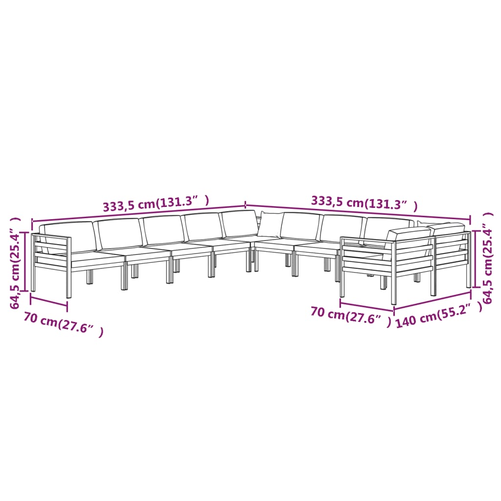 10 Piece Garden Lounge Set with Cushions Aluminium Anthracite (2x318305+4x318309)