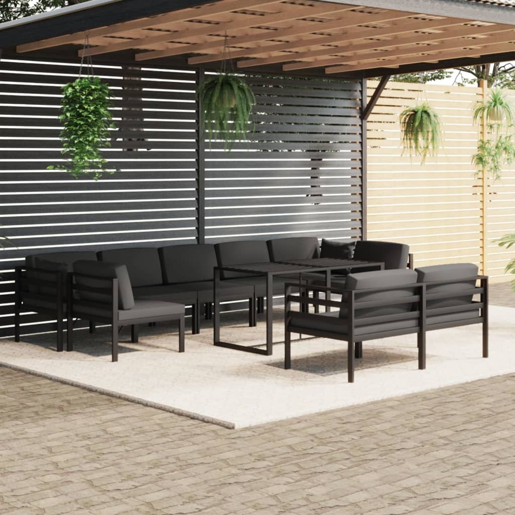 10 Piece Garden Lounge Set with Cushions Aluminium Anthracite