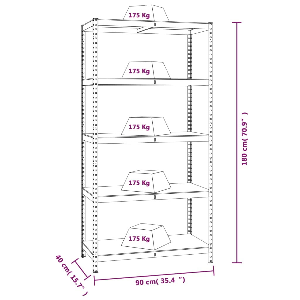 5-Layer Shelves 3 pcs Anthracite Steel&Engineered Wood