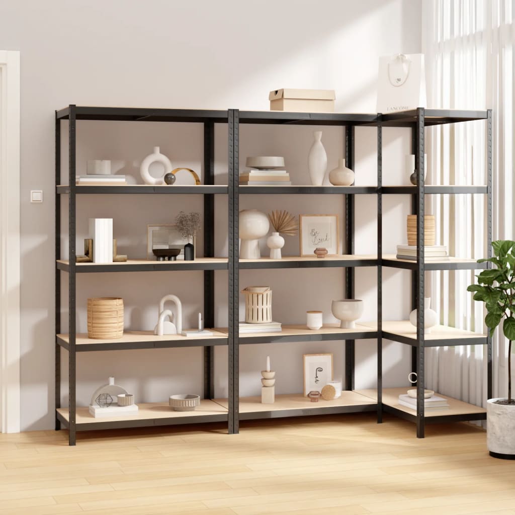 5-Layer Shelves 3 pcs Anthracite Steel&Engineered Wood