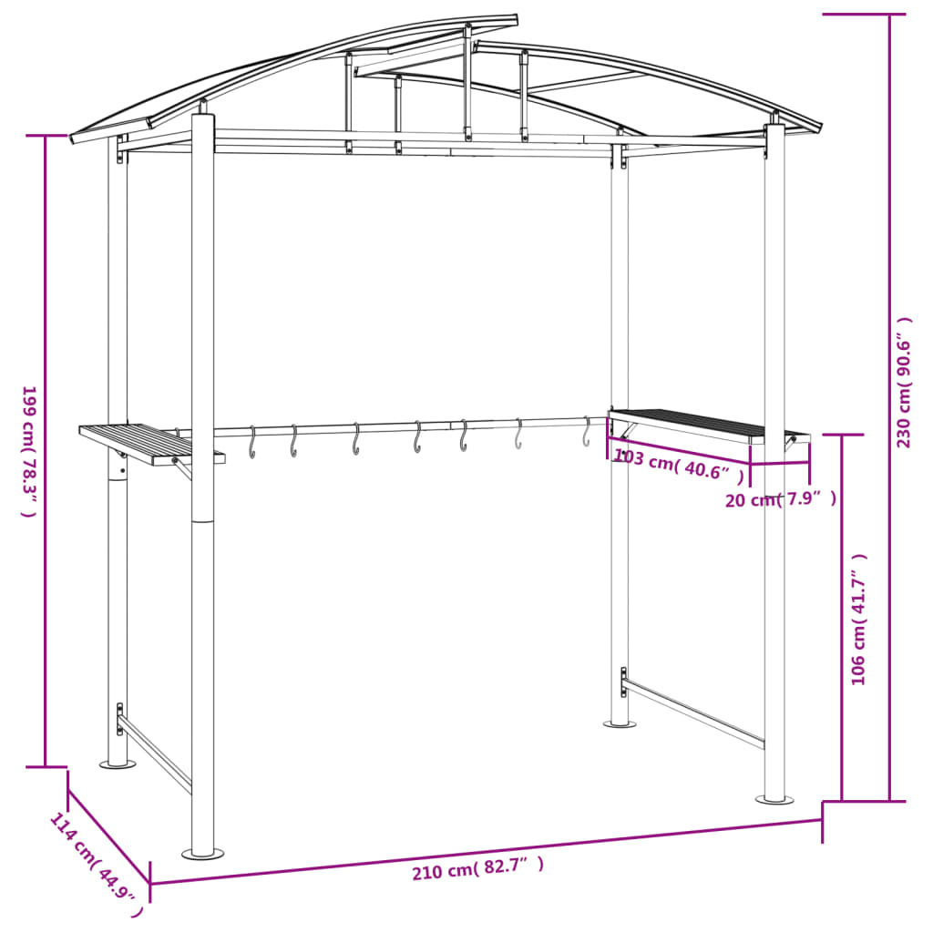 BBQ Gazebo with Side Shelves Anthracite 210x114x230 cm Steel