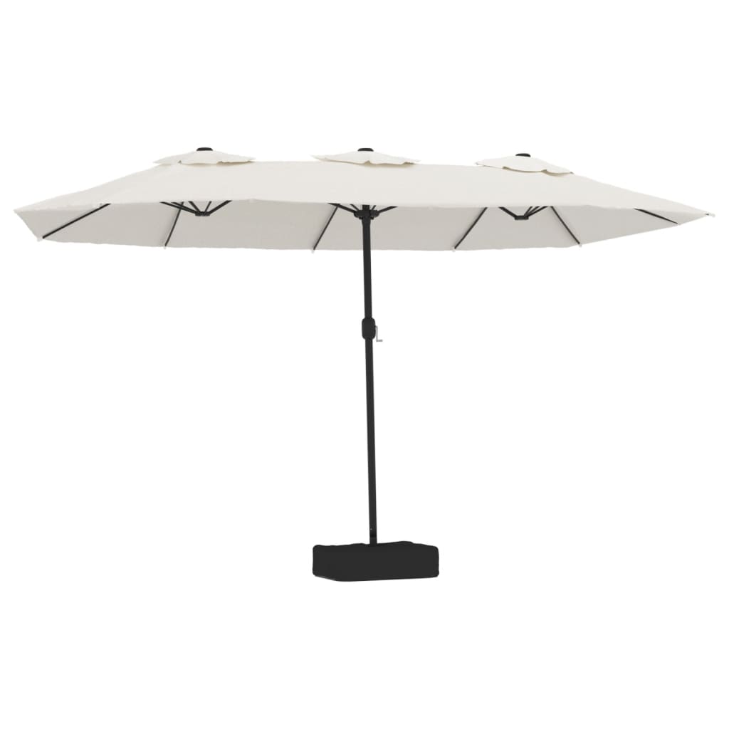 Double-Head Garden Parasol with LEDs Sand White 449x245 cm