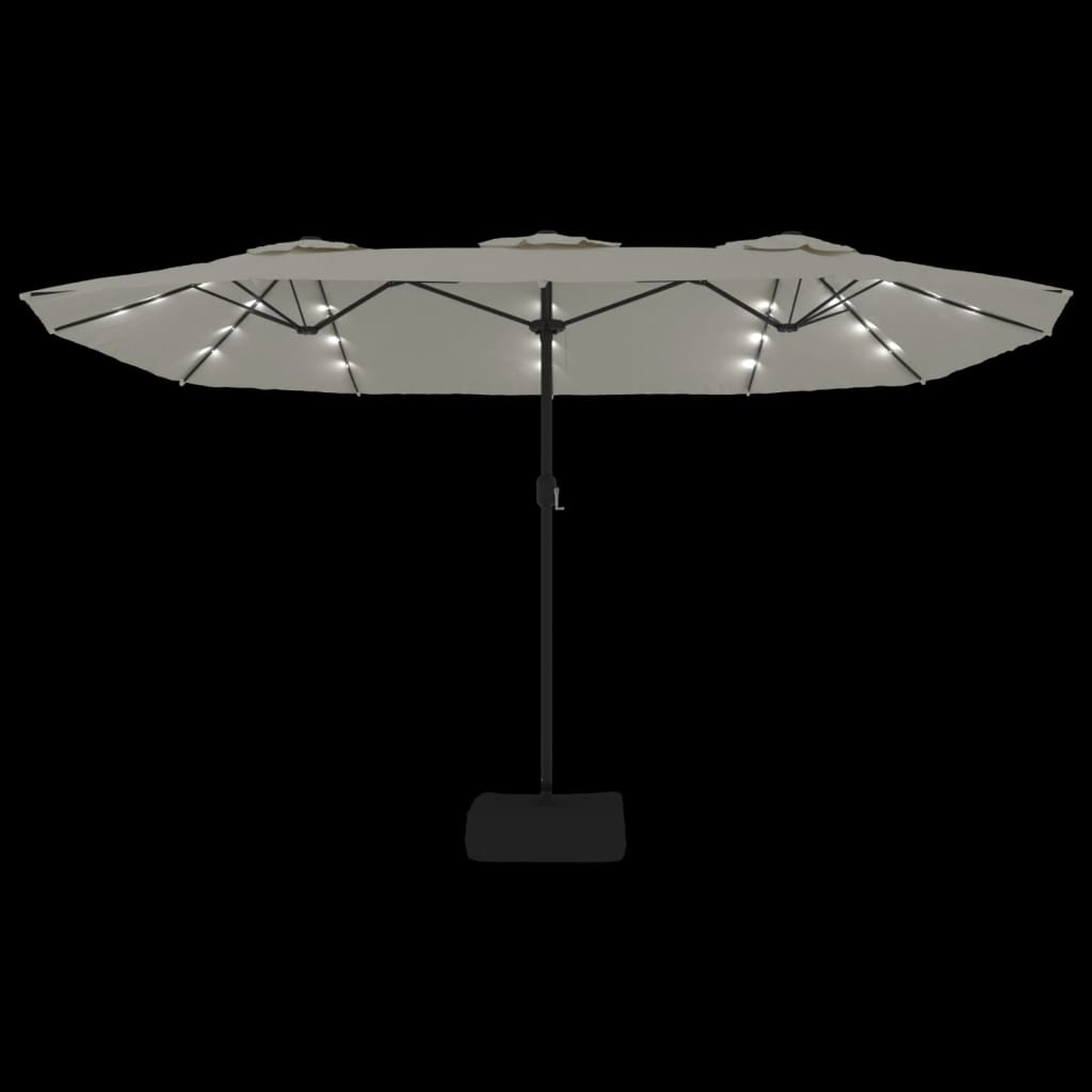 Double-Head Garden Parasol with LEDs Sand White 449x245 cm