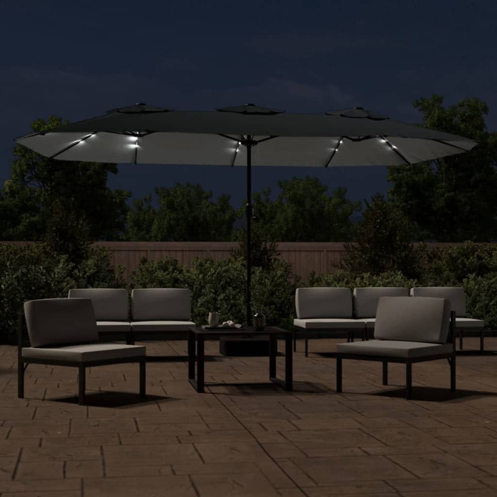 Double-Head Parasol with LEDs Anthracite 449x245 cm