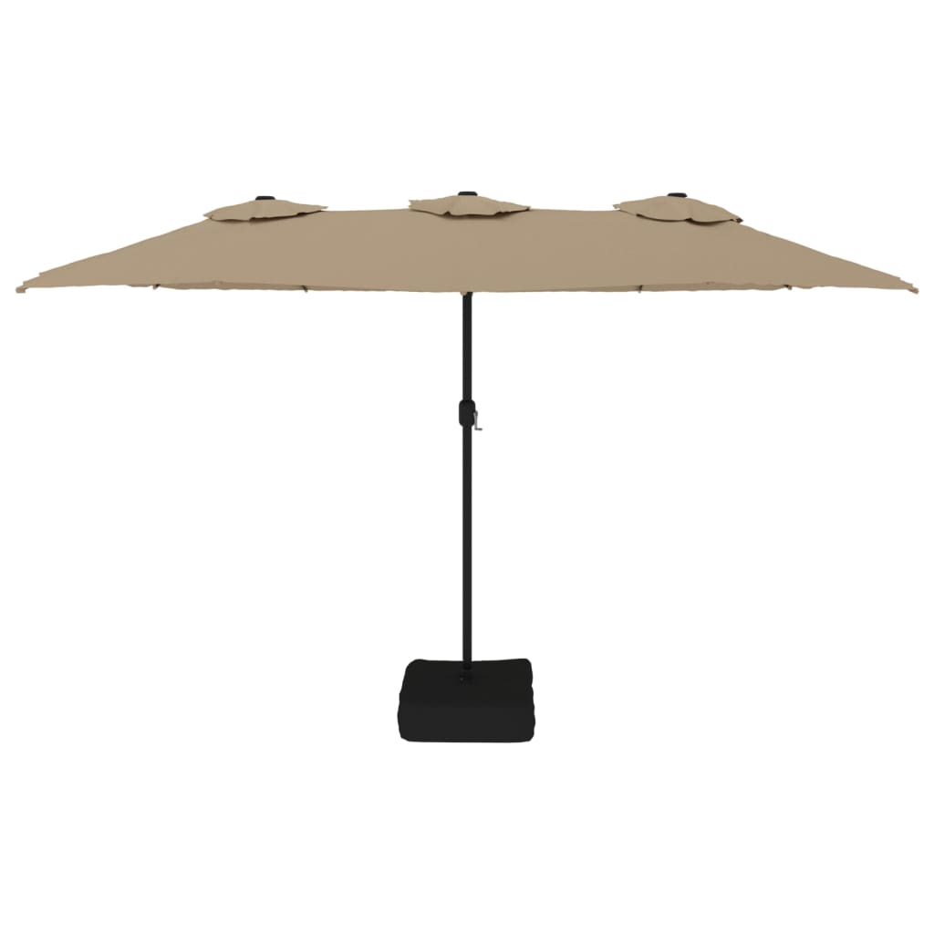 Double-Head Garden Parasol with LEDs Taupe 449x245 cm