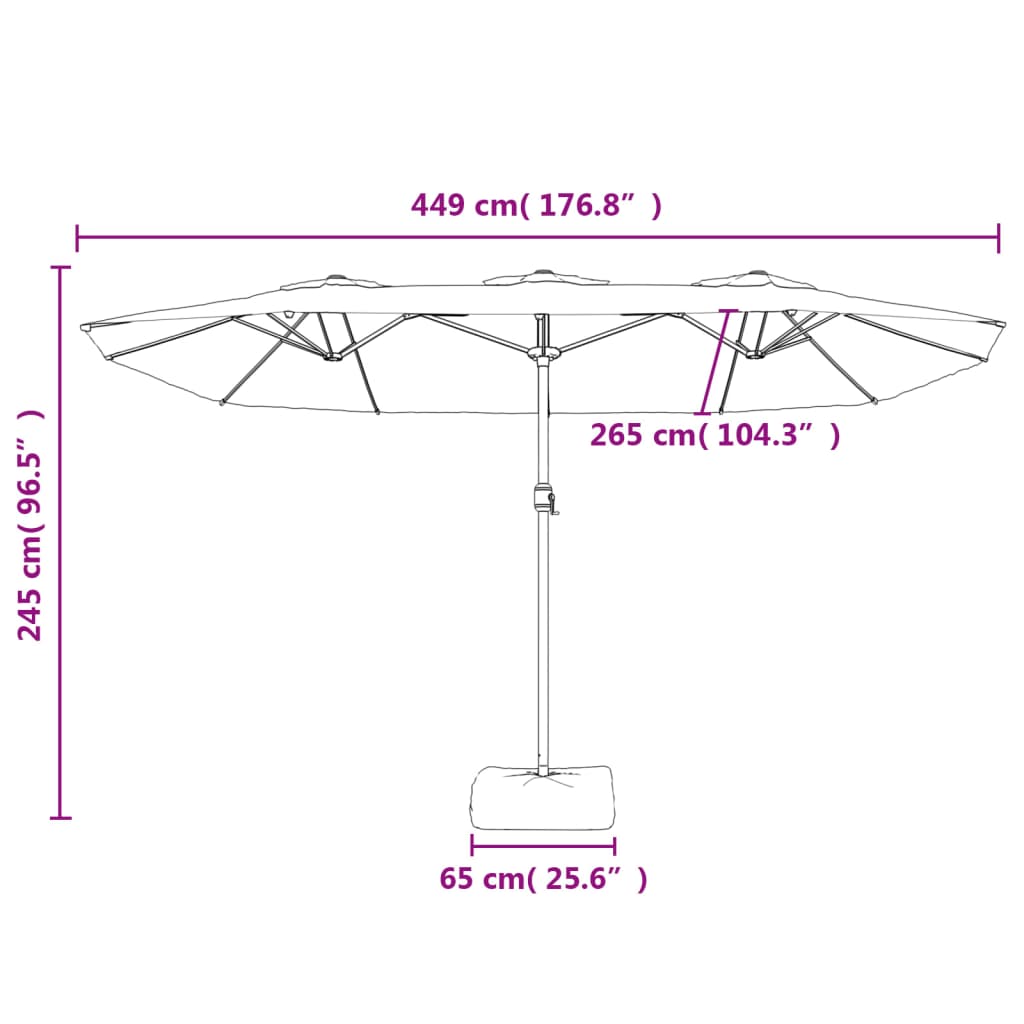 Double-Head Garden Parasol with LEDs Taupe 449x245 cm