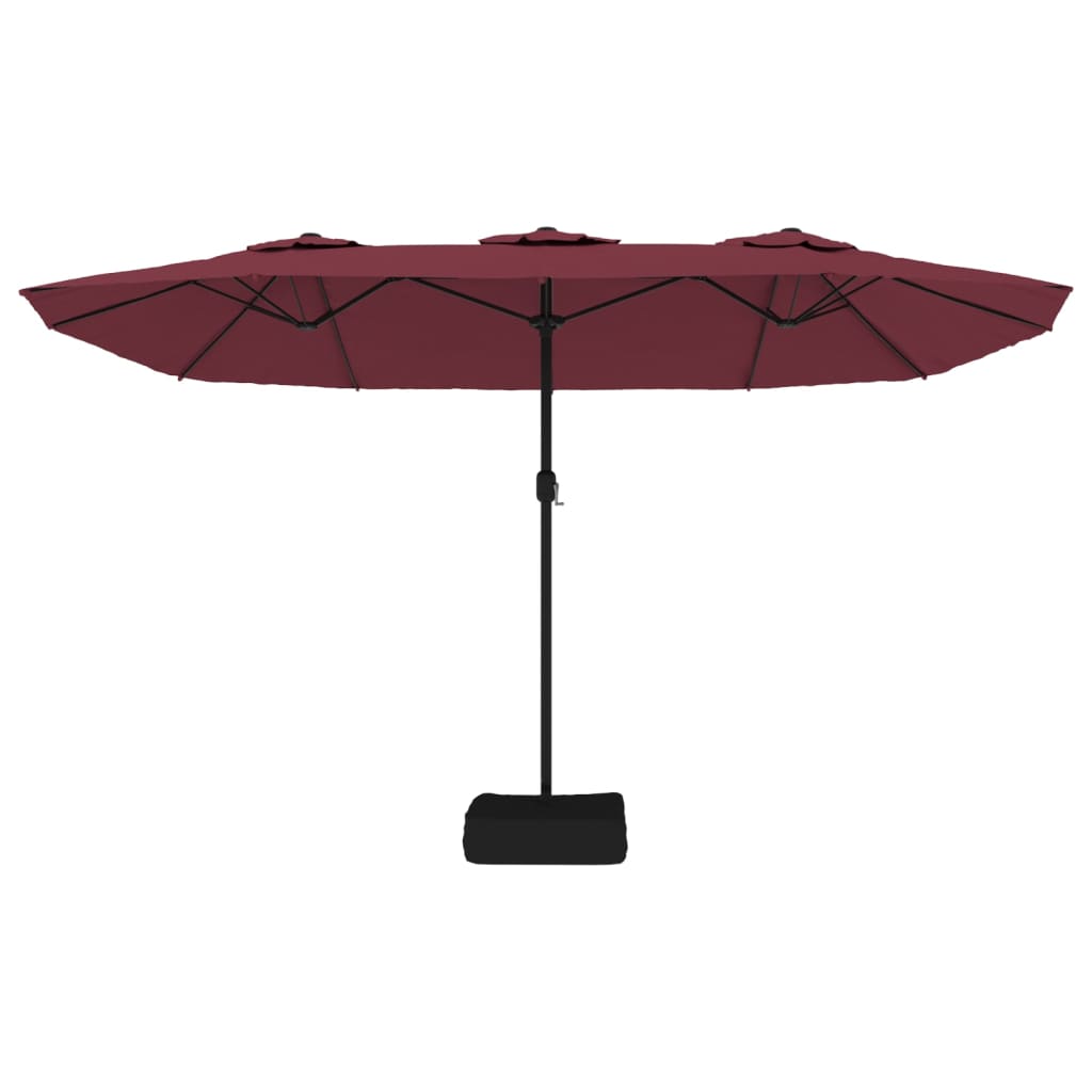 Double-Head Garden Parasol with LEDs Bordeaux Red 449x245 cm