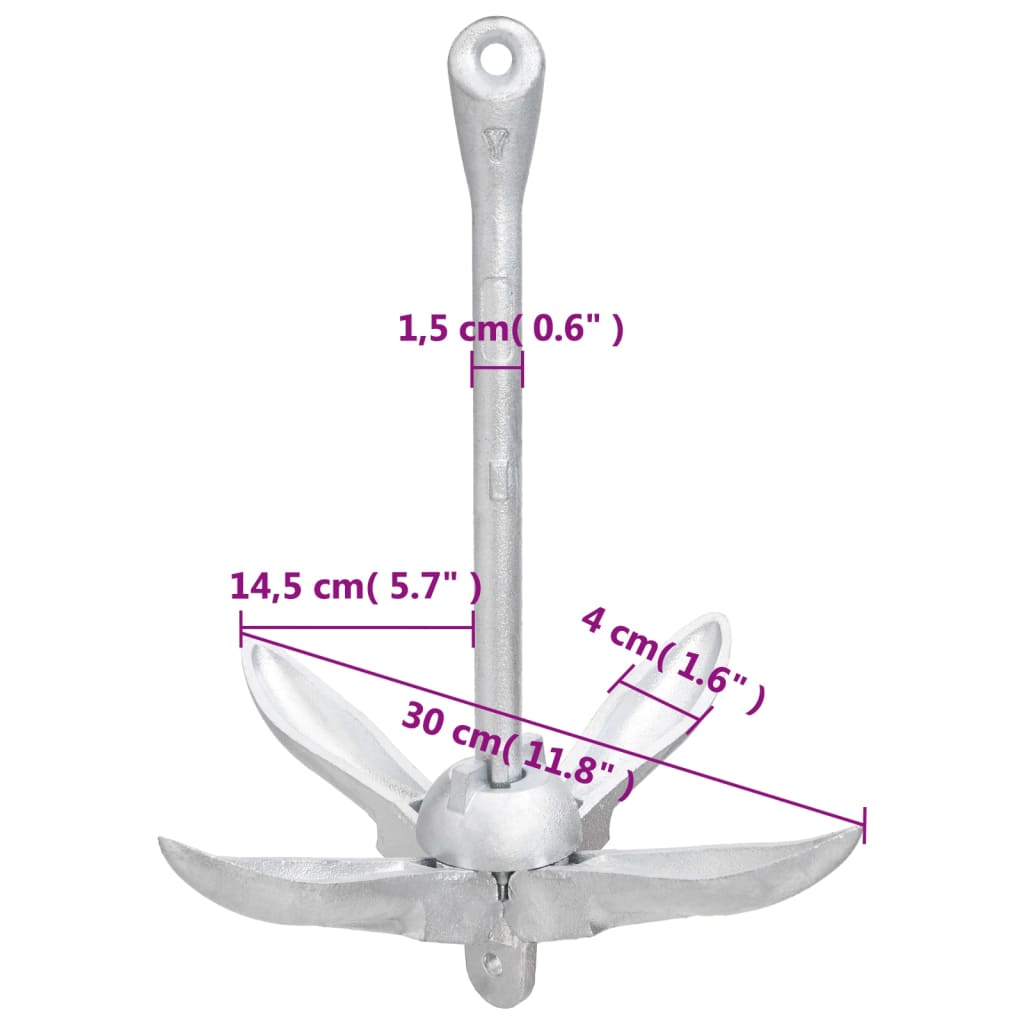 Folding Anchor Silver 1,5 kg Malleable Iron