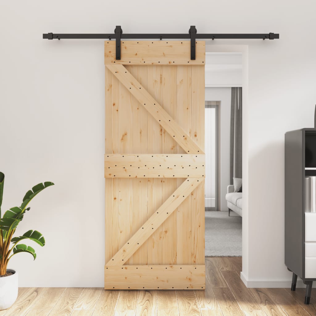 Sliding Door with Hardware Set 85x210 cm Solid Wood Pine