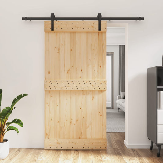 Sliding Door with Hardware Set 100x210 cm Solid Wood Pine