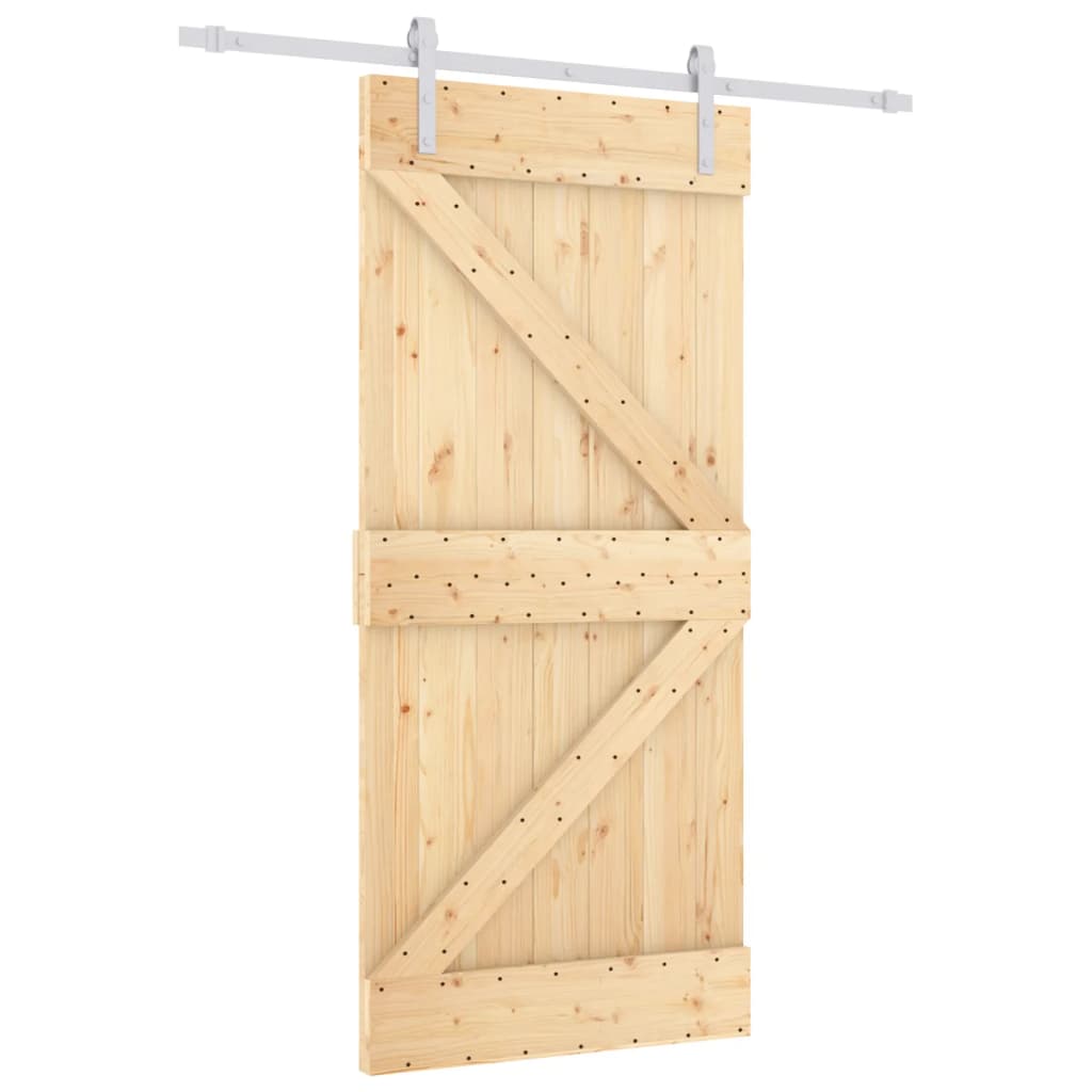 Sliding Door with Hardware Set 90x210 cm Solid Wood Pine