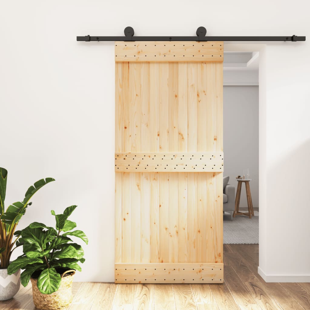 Sliding Door with Hardware Set 95x210 cm Solid Wood Pine