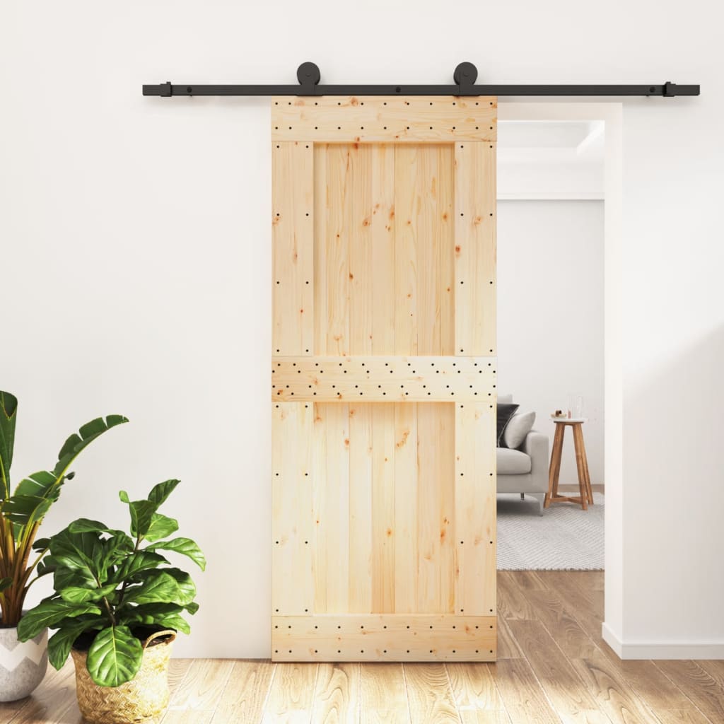 Sliding Door with Hardware Set 85x210 cm Solid Wood Pine