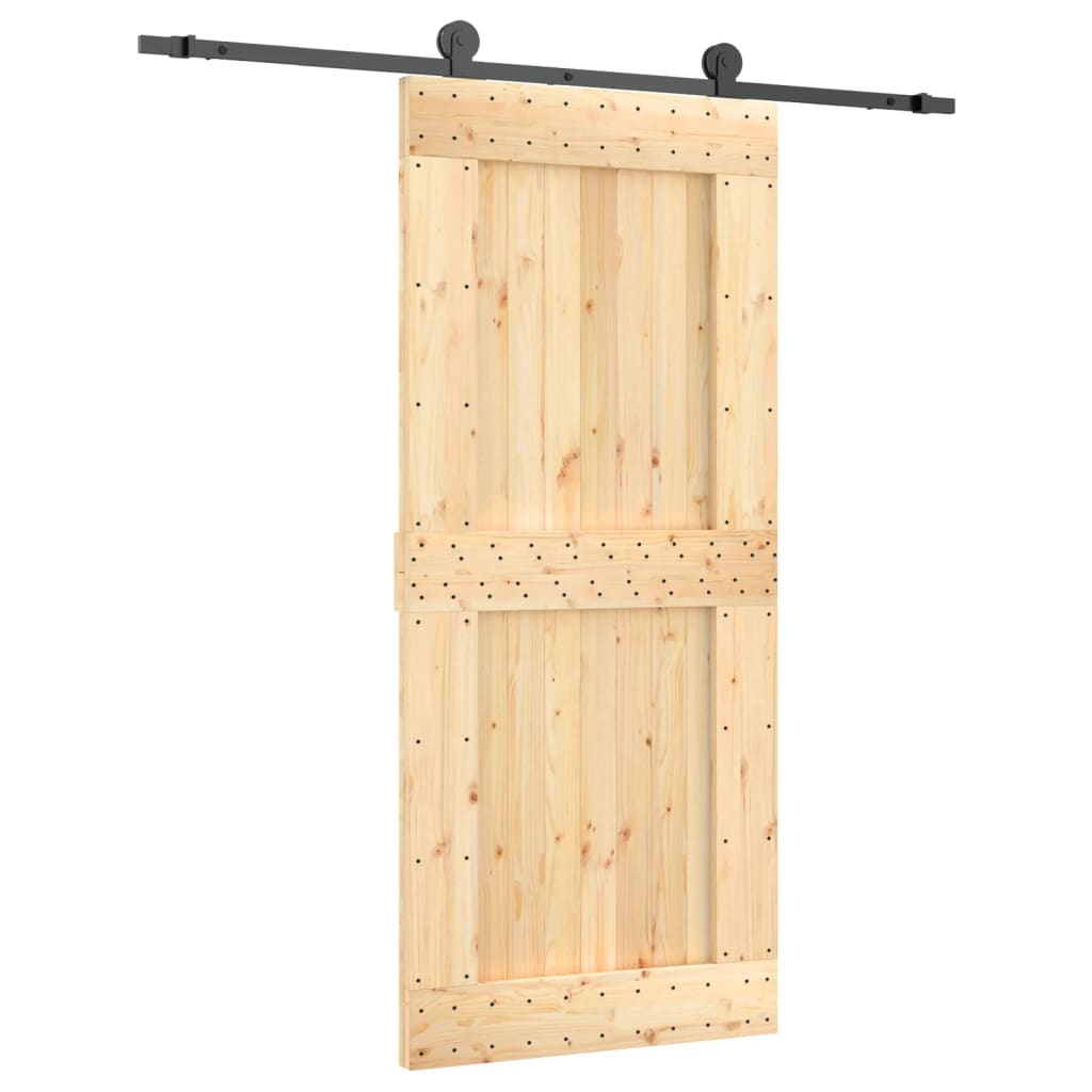 Sliding Door with Hardware Set 90x210 cm Solid Wood Pine