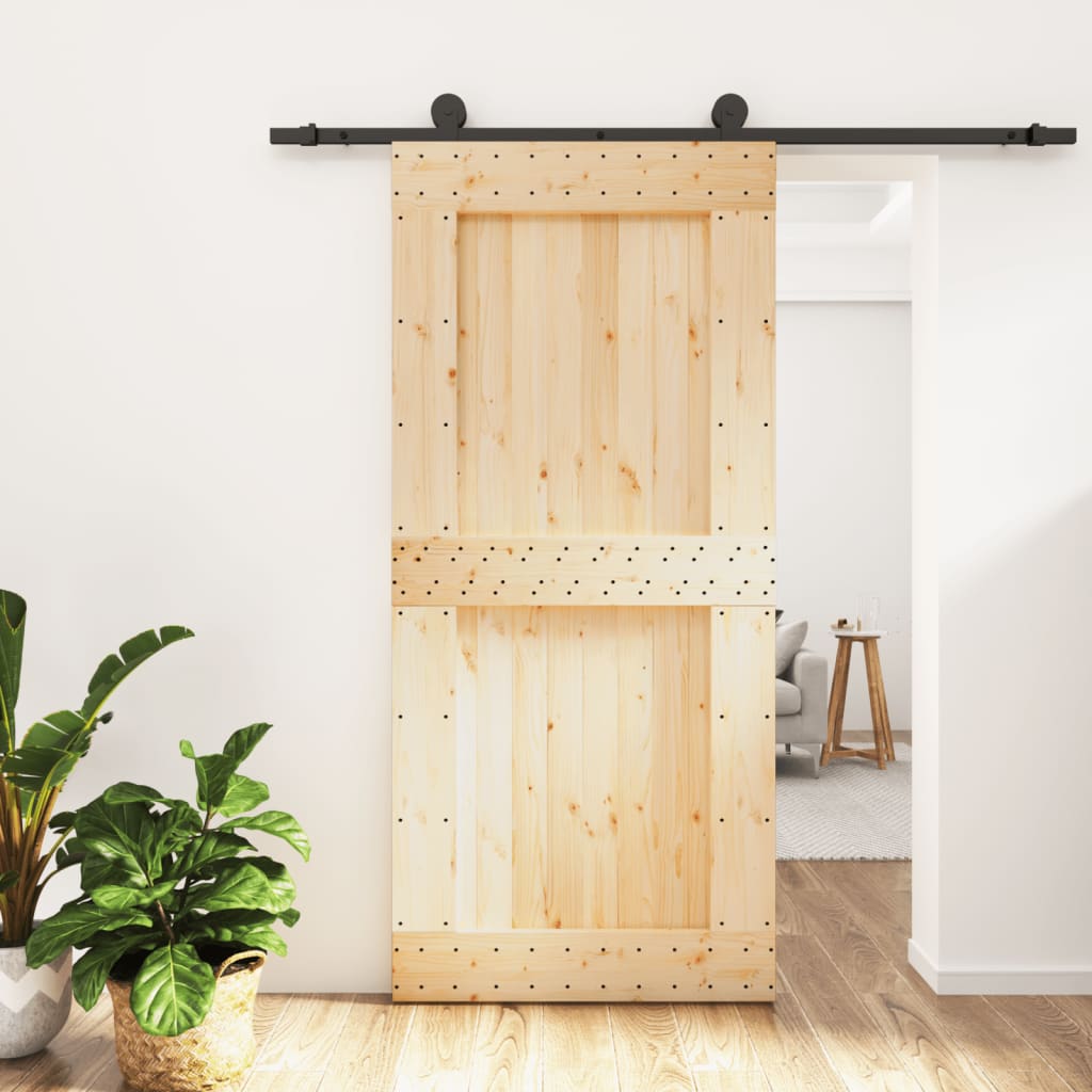 Sliding Door with Hardware Set 95x210 cm Solid Wood Pine