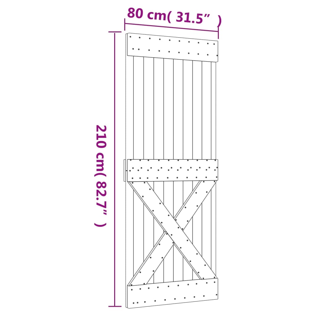 Sliding Door with Hardware Set 80x210 cm Solid Wood Pine