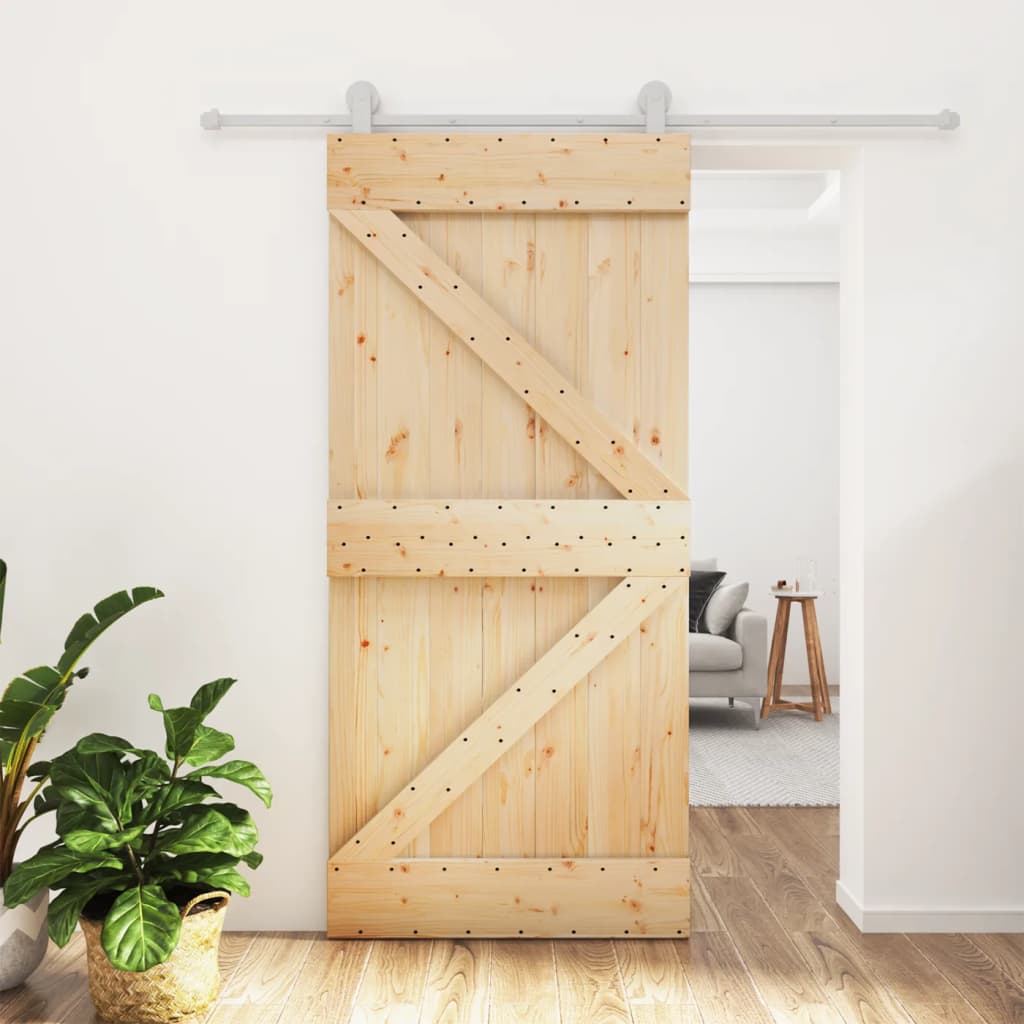 Sliding Door with Hardware Set 95x210 cm Solid Wood Pine