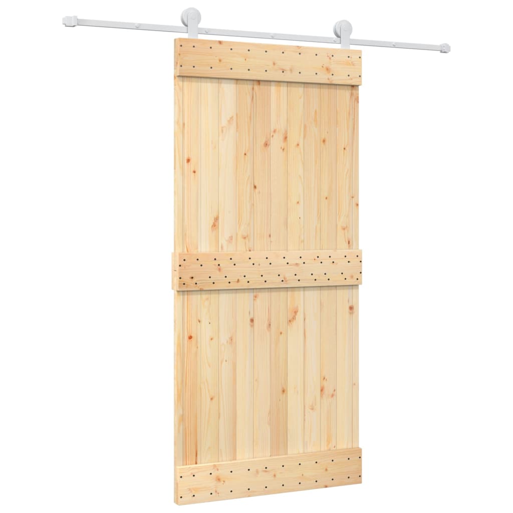 Sliding Door with Hardware Set 95x210 cm Solid Wood Pine