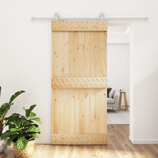 Sliding Door with Hardware Set 95x210 cm Solid Wood Pine