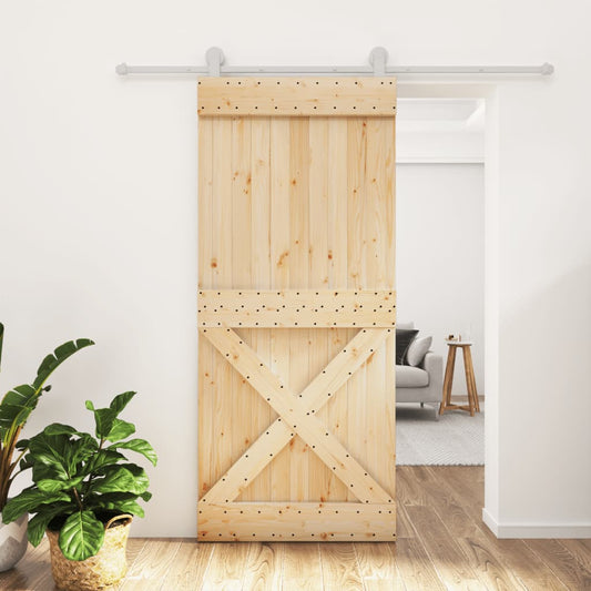 Sliding Door with Hardware Set 90x210 cm Solid Wood Pine