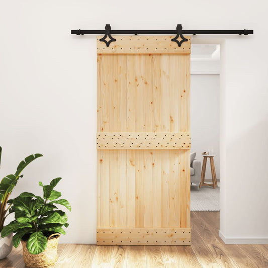 Sliding Door with Hardware Set 95x210 cm Solid Wood Pine