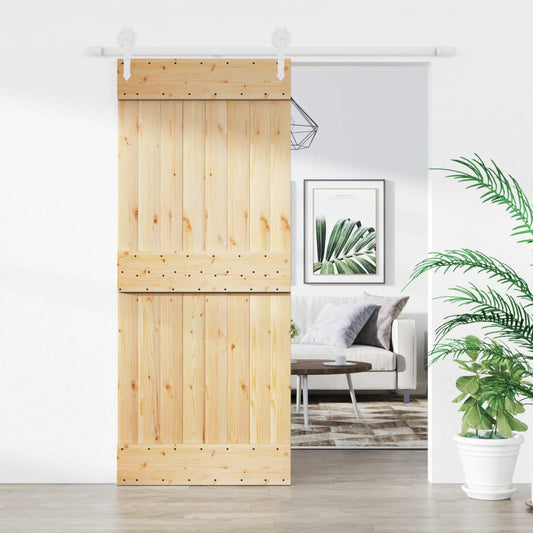 Sliding Door with Hardware Set 85x210 cm Solid Wood Pine