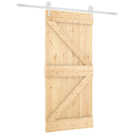 Sliding Door with Hardware Set 95x210 cm Solid Wood Pine