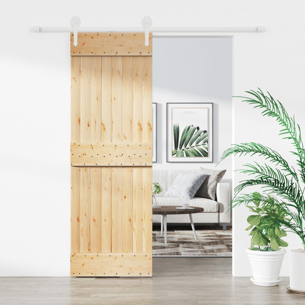 Sliding Door with Hardware Set 70x210 cm Solid Wood Pine