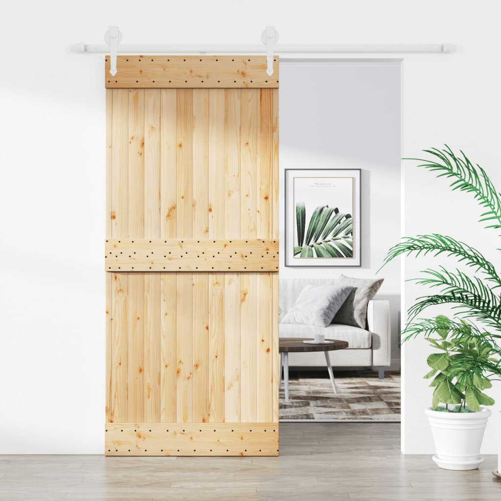 Sliding Door with Hardware Set 90x210 cm Solid Wood Pine