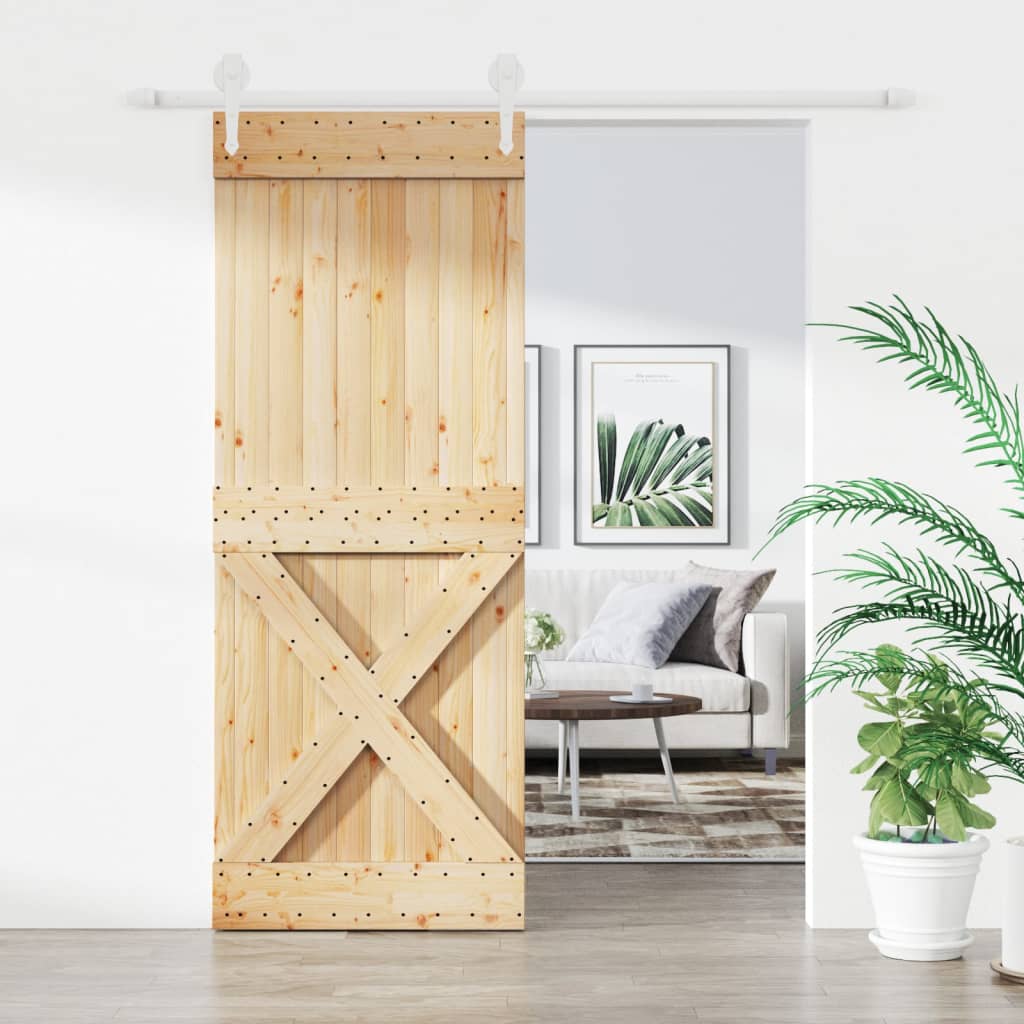 Sliding Door with Hardware Set 80x210 cm Solid Wood Pine