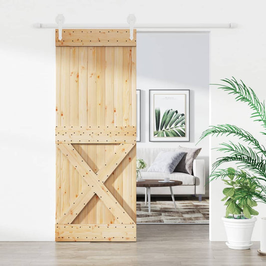 Sliding Door with Hardware Set 80x210 cm Solid Wood Pine