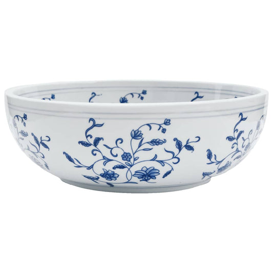 Countertop Basin White and Blue Round Φ41x14 cm Ceramic