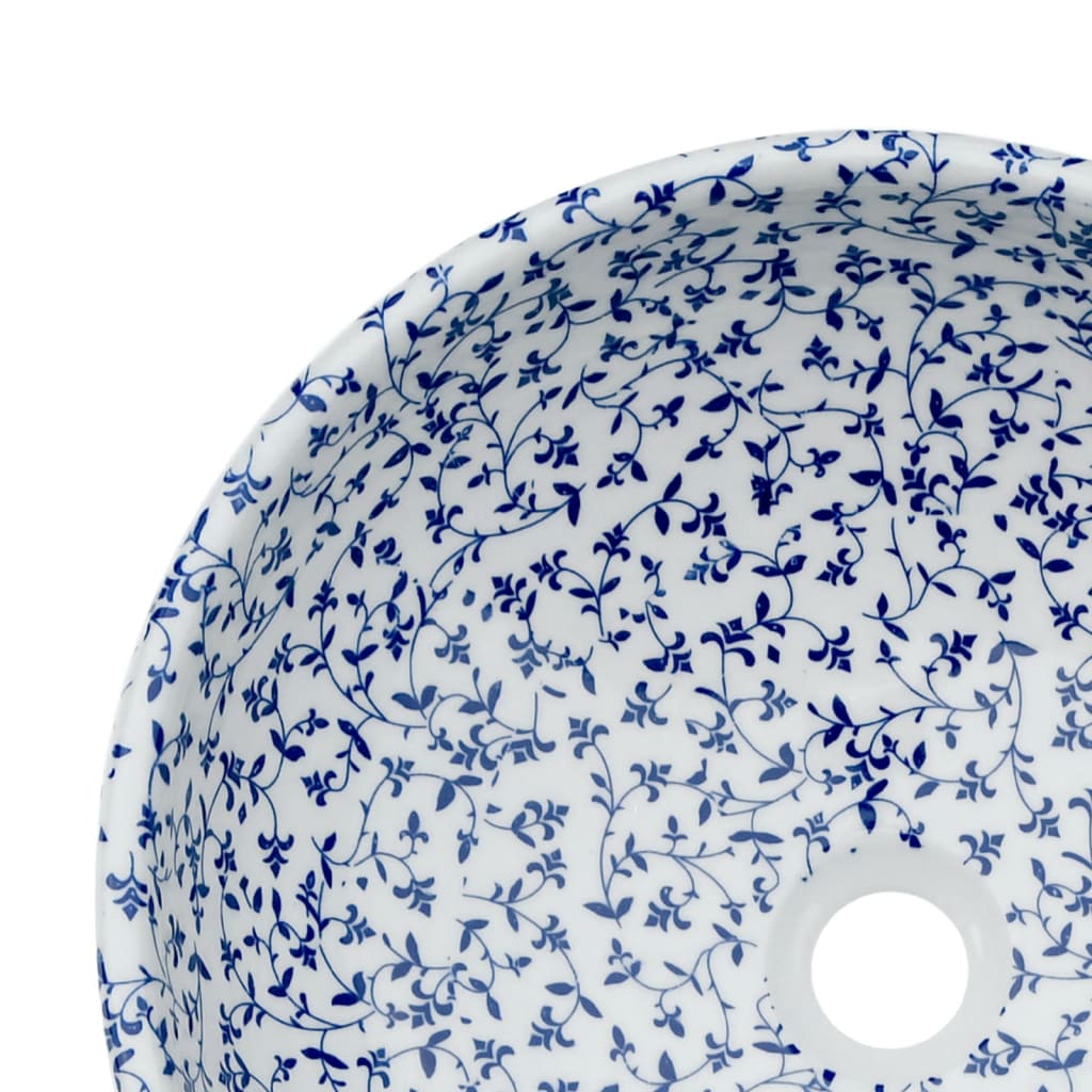 Countertop Basin White and Blue Round Φ41x14 cm Ceramic