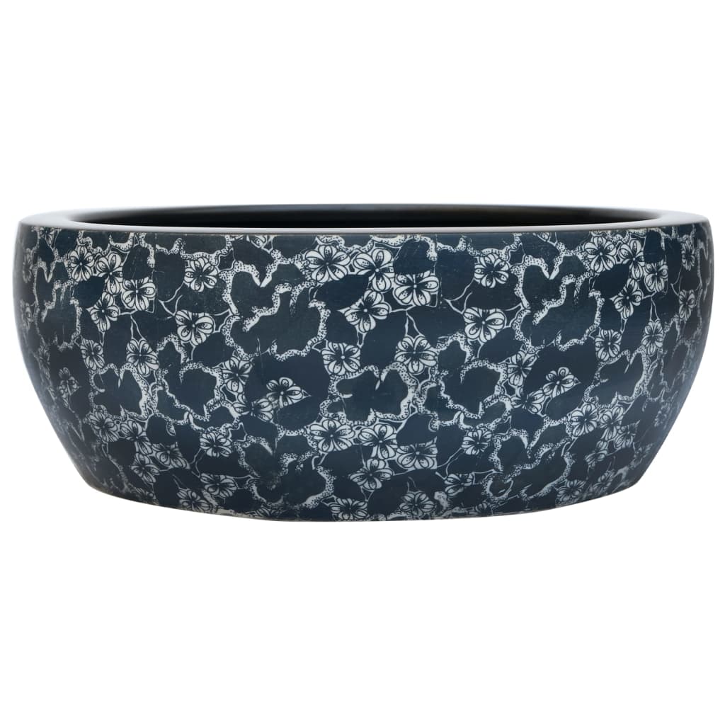 Countertop Basin Black and Blue Round Φ41x14 cm Ceramic