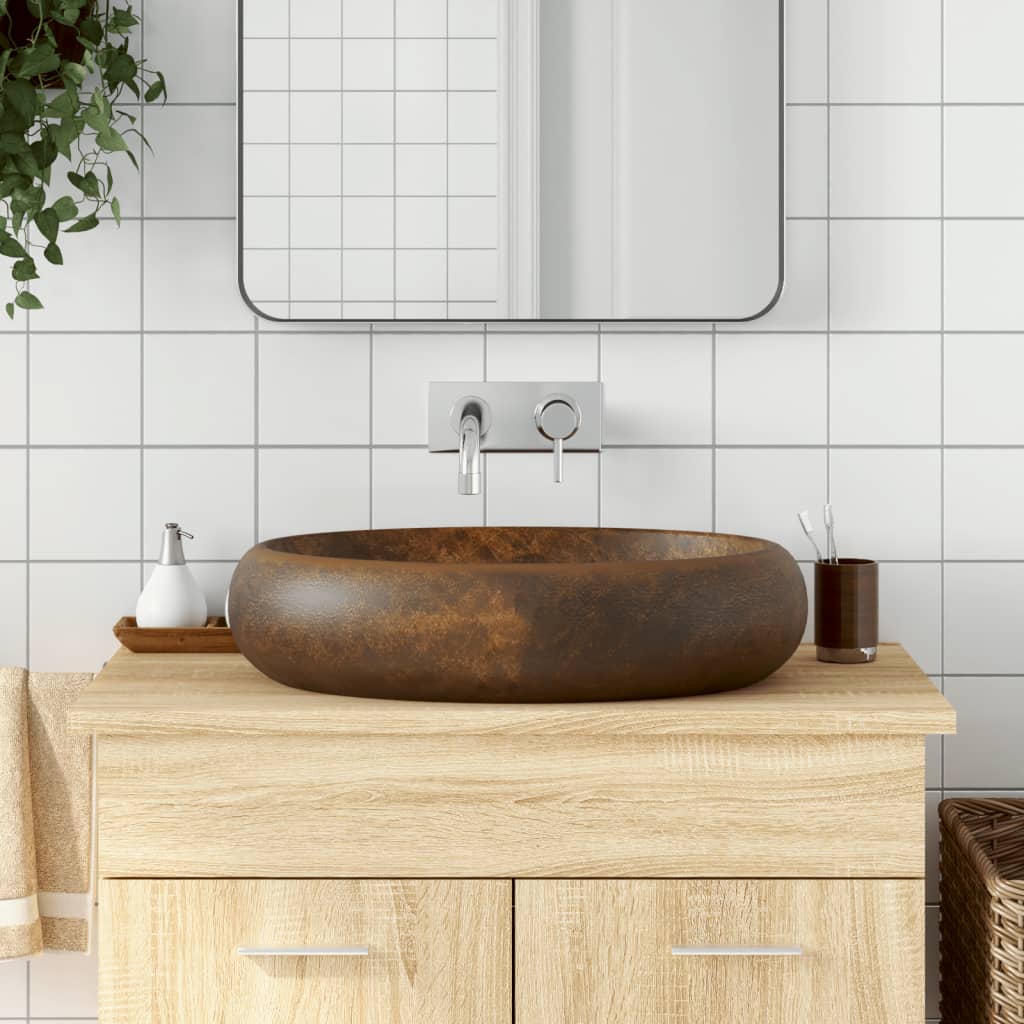 Countertop Basin Brown Oval 59x40x15 cm Ceramic