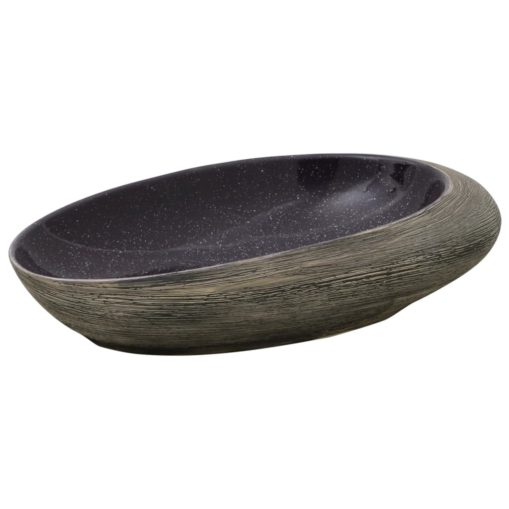 Countertop Basin Purple and Grey Oval 59x40x14 cm Ceramic