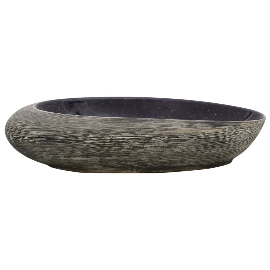 Countertop Basin Purple and Grey Oval 59x40x14 cm Ceramic