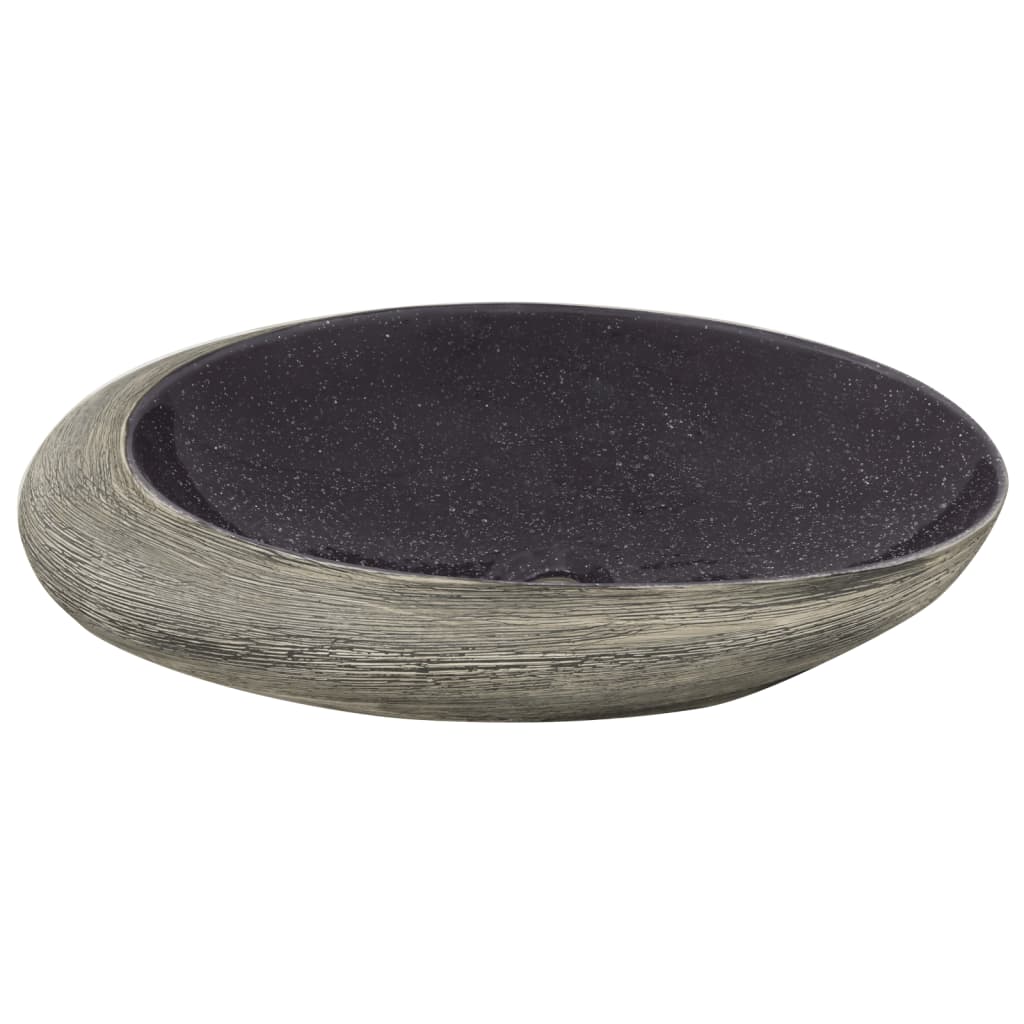 Countertop Basin Purple and Grey Oval 59x40x14 cm Ceramic