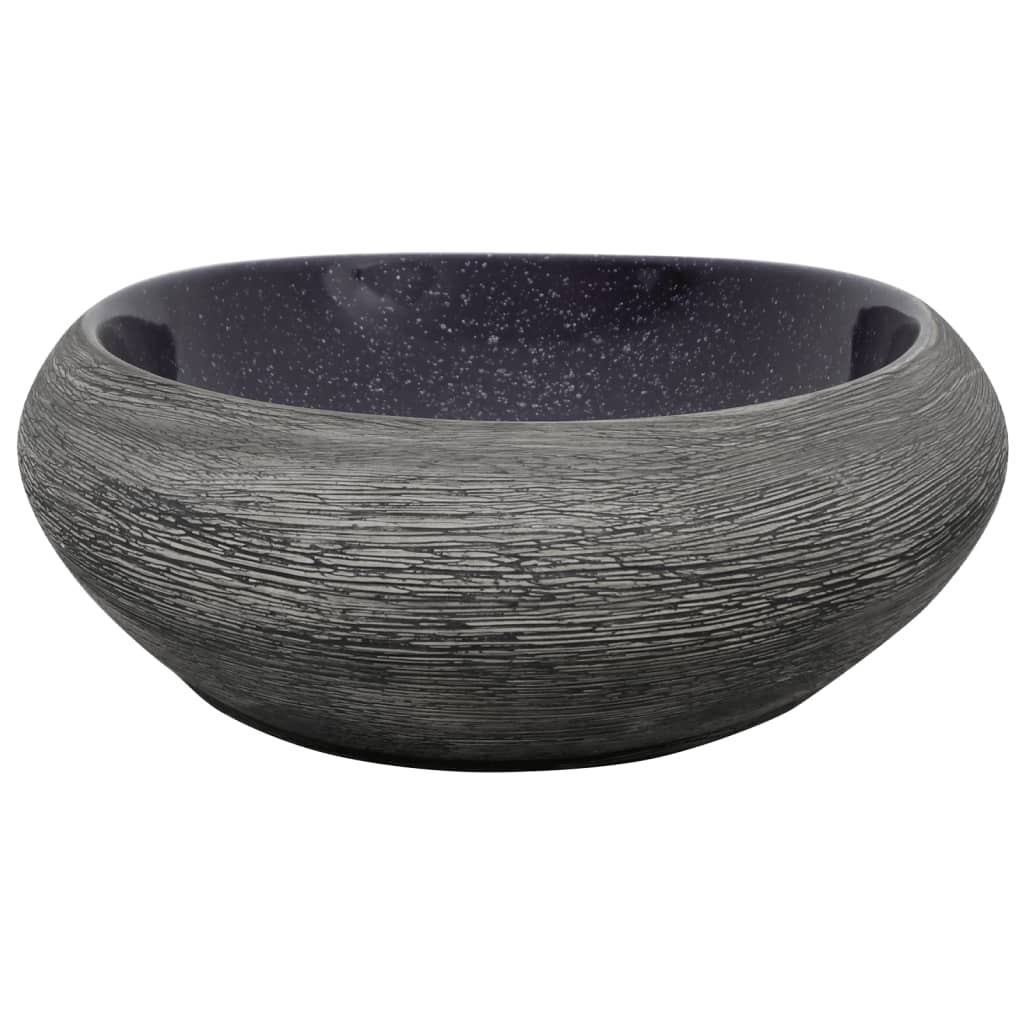 Countertop Basin Purple and Grey Oval 59x40x14 cm Ceramic