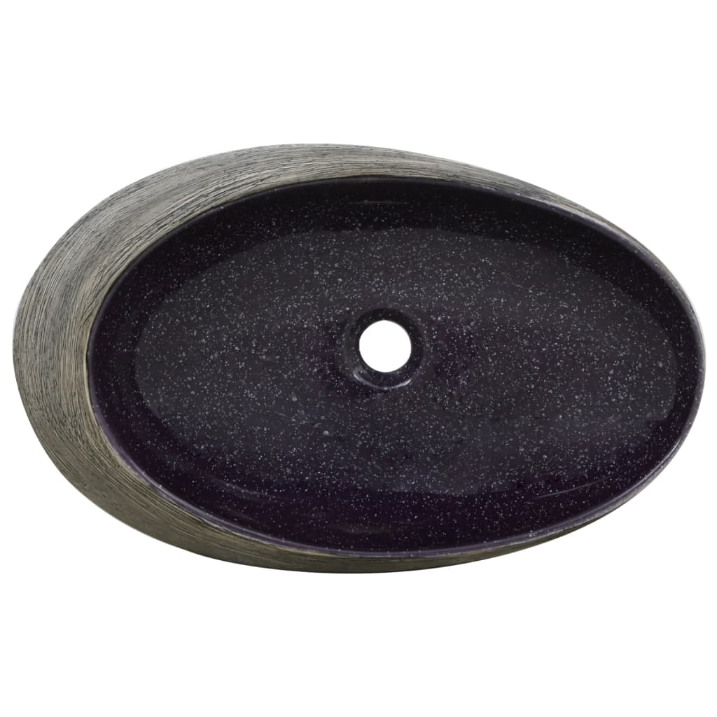 Countertop Basin Purple and Grey Oval 59x40x14 cm Ceramic