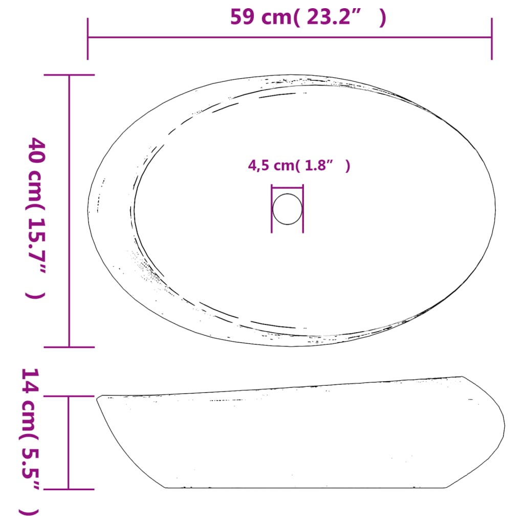 Countertop Basin Purple and Grey Oval 59x40x14 cm Ceramic