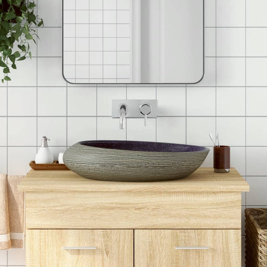 Countertop Basin Purple and Grey Oval 59x40x14 cm Ceramic