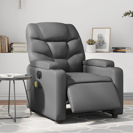 Electric Massage Recliner Chair Grey Faux Leather (AU only)