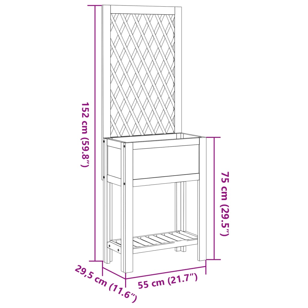 Planter with Trellis and Shelf 55x29,5x152 cm Solid Wood Acacia