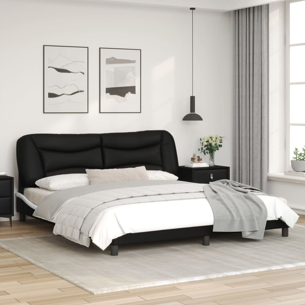 Bed Frame with Headboard Black and White 180x200 cm Faux Leather