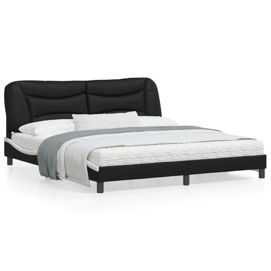 Bed Frame with Headboard Black and White 180x200 cm Faux Leather